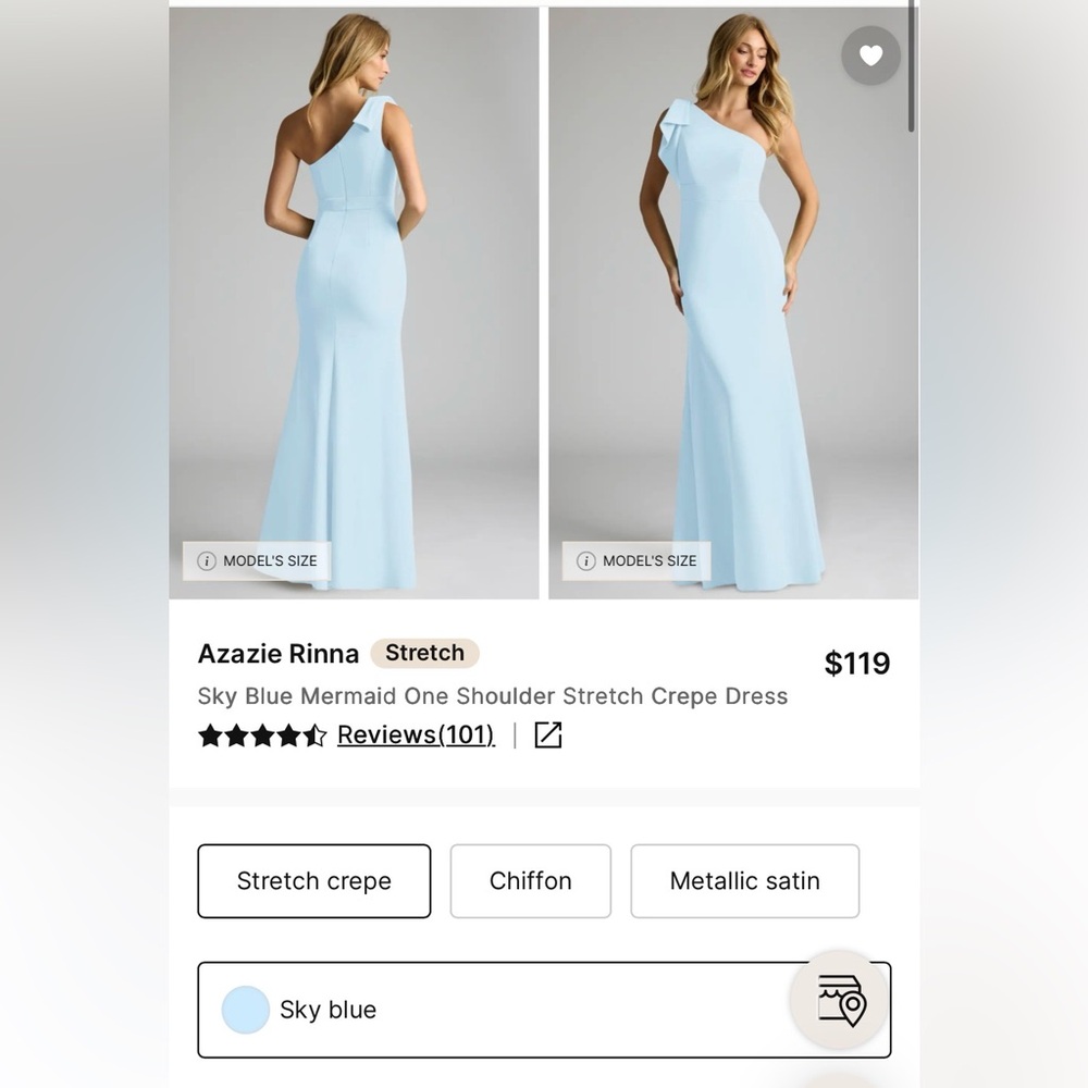 Azazie Rinna Sky Blue Stretch Crepe Size 6